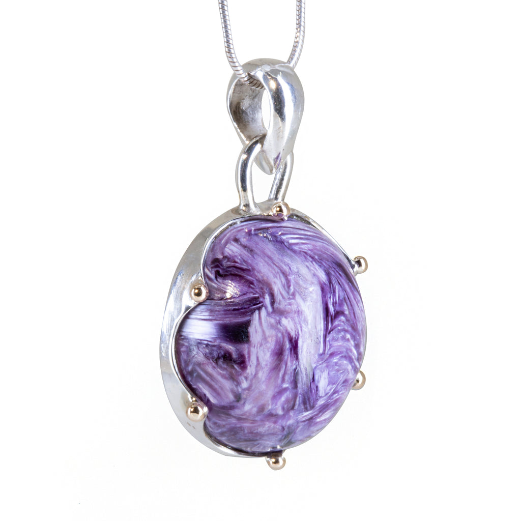 Charoite 20.65 carat Cabochon Handcrafted Sterling Silver Crown Pendant - DDO-040 - Crystalarium