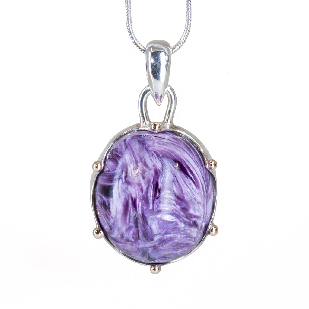 Charoite 20.65 carat Cabochon Handcrafted Sterling Silver Crown Pendant - DDO-040 - Crystalarium