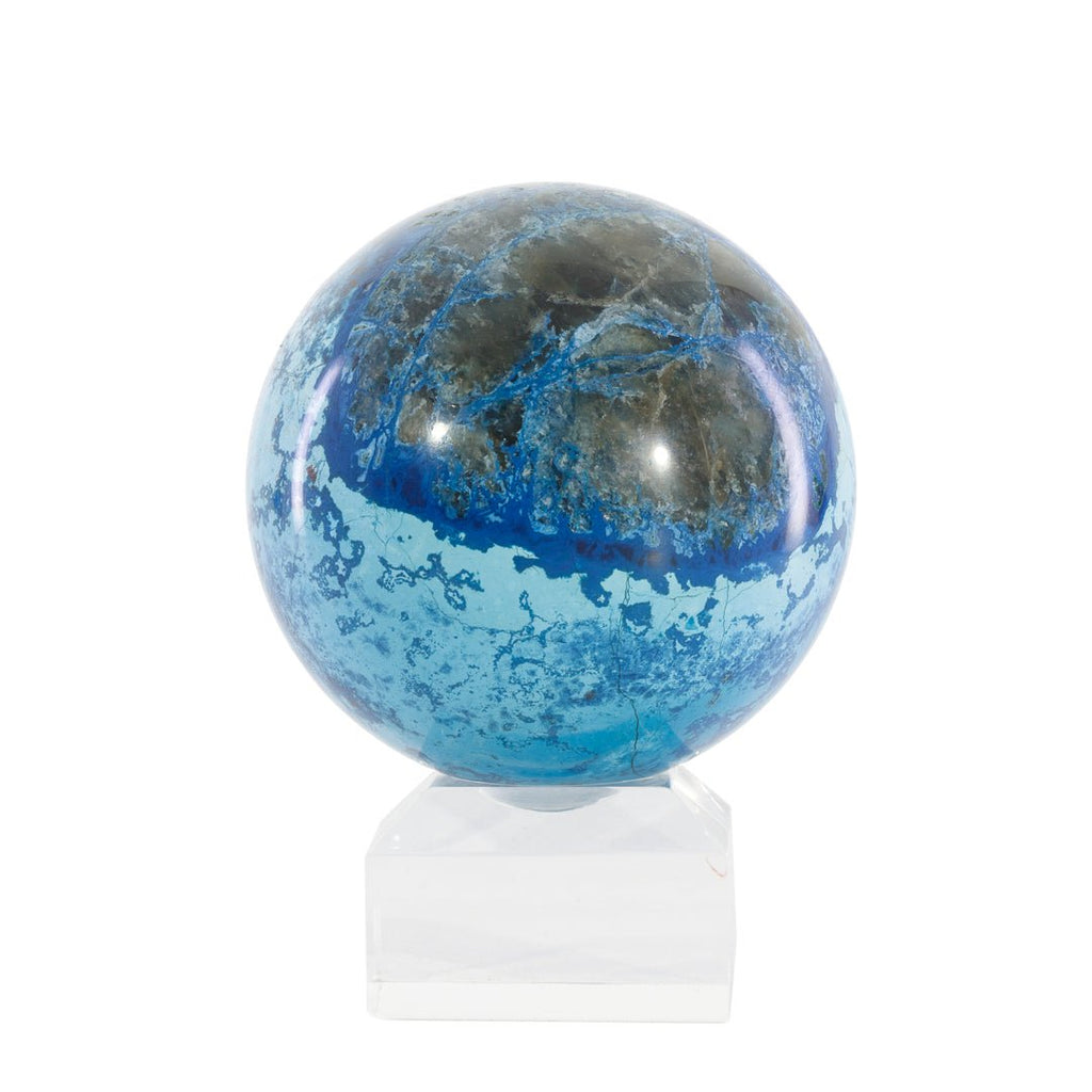 Chrysocolla, Shattuckite, and Smoky Quartz 2.5 inch .84lb Polished Crystal Sphere - Russia - KKL-011 - Crystalarium