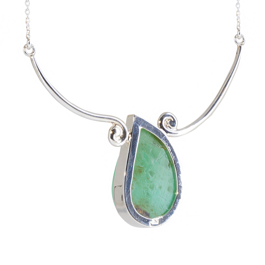 Chrysoprase Carved Wave 33.41 carat Handcrafted Sterling Silver Necklace - HHO-150 - Crystalarium