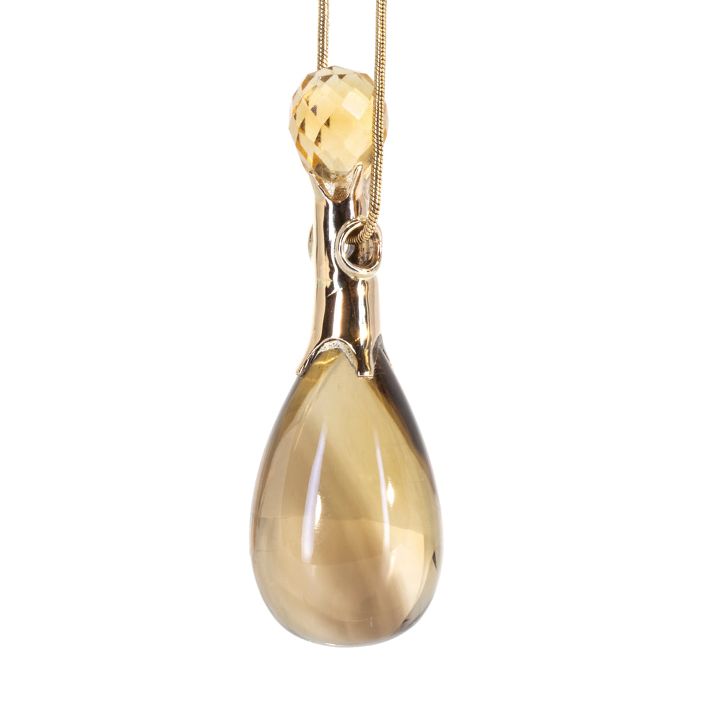 Citrine and Smoky Quartz 14k Handcrafted Droplet and Briolette Pendant - OO-137 - Crystalarium