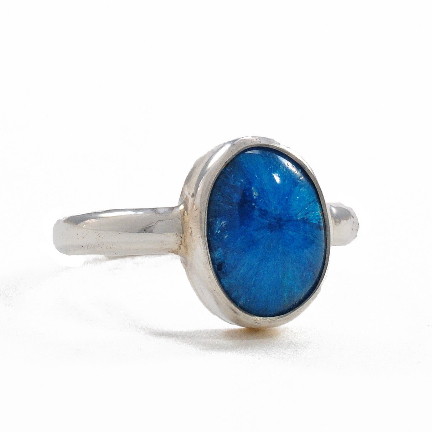 Cavansite 10.71 mm 3.04 ct Oval Cabochon Sterling Silver Handcrafted Ring - FFO-131 - Crystalarium