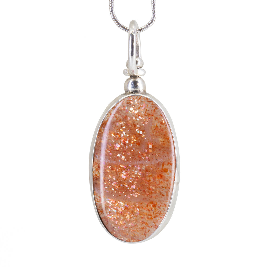 Sunstone 23.41 mm 9.48 ct Oval Cabochon Sterling Silver Handcrafted Swivel Pendant - DDO-139 - Crystalarium