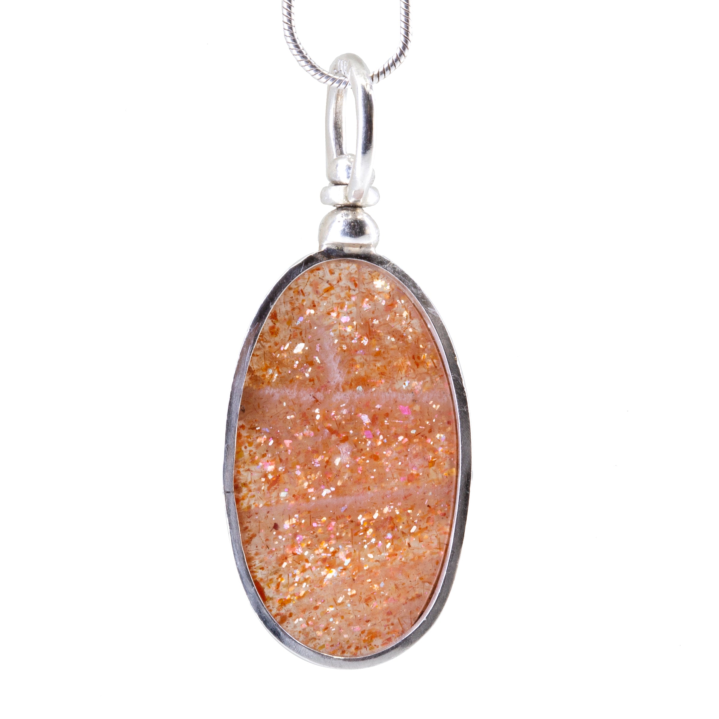 Sunstone 23.41 mm 9.48 ct Oval Cabochon Sterling Silver Handcrafted Swivel Pendant - DDO-139 - Crystalarium