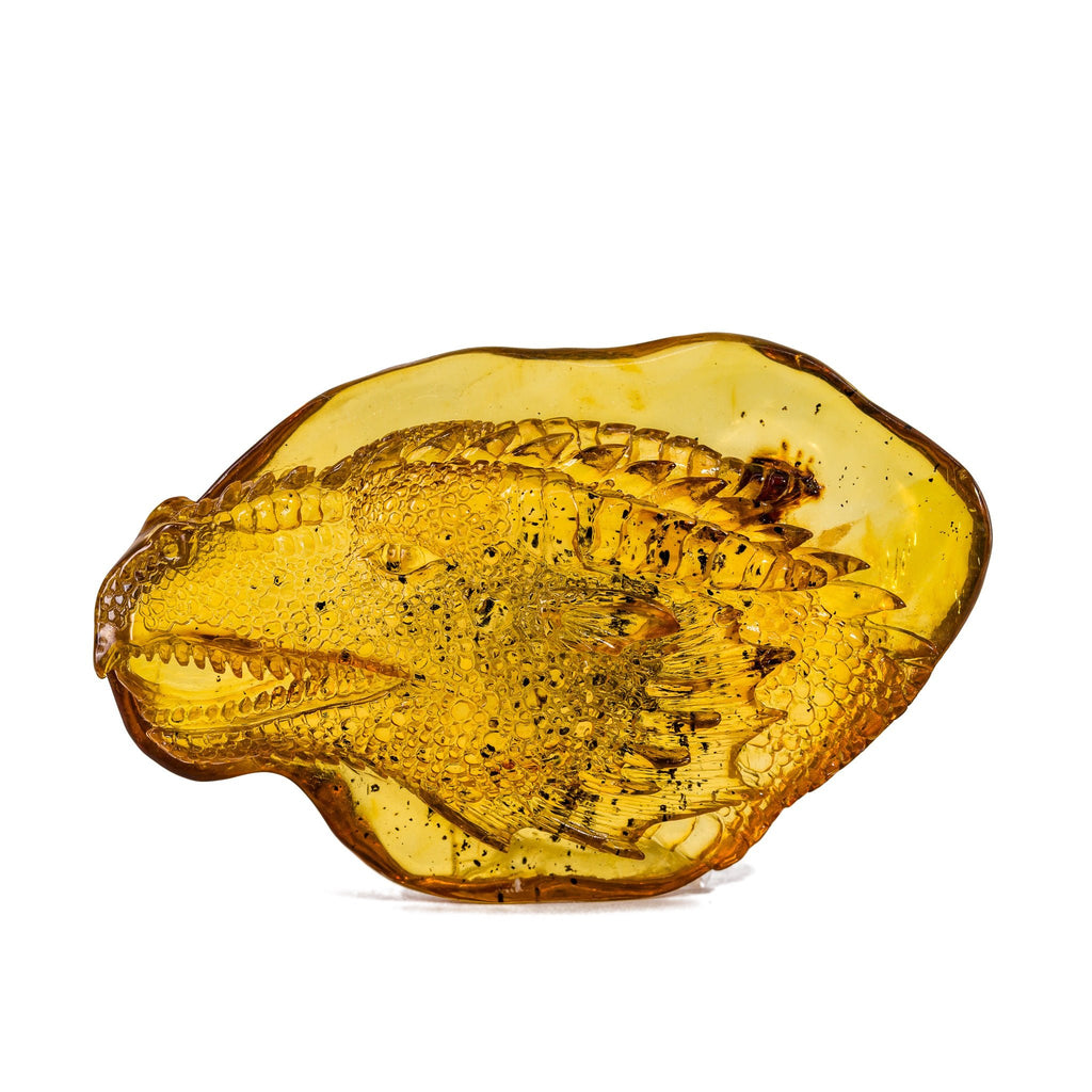 Amber Dragon Head 65.7mm 20.07 Gram Handcrafted Gemstone Carving - JTCON-007 - Crystalarium
