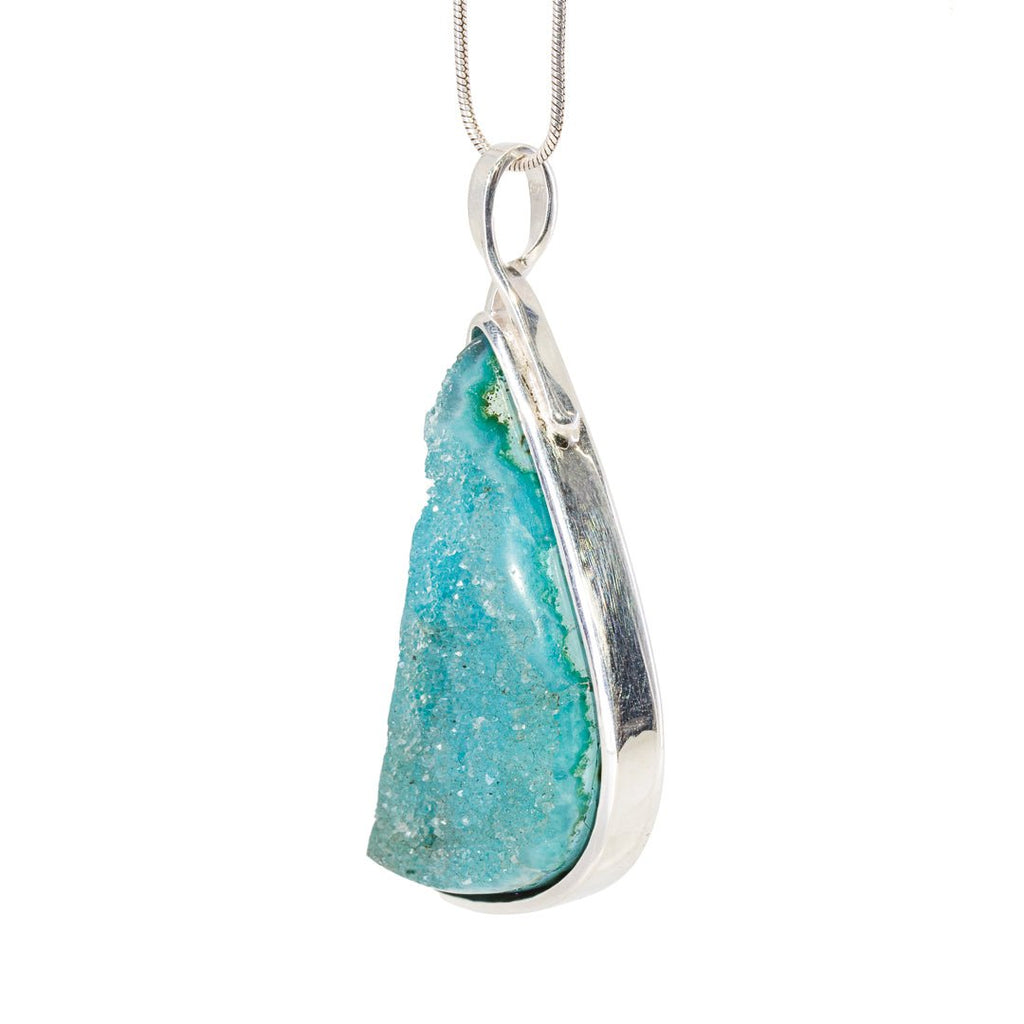 Druzy Chrysocolla 23.5 Carat Freeform Handcrafted Sterling Silver Pendant - KKO-052 - Crystalarium