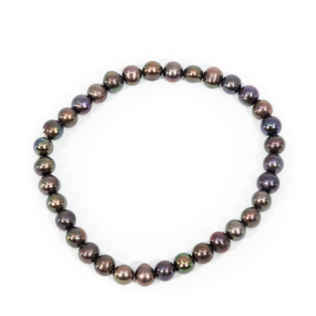 Chocolate Dyed Pearl 5mm Free Form Beaded Bracelet - LLW-018 - Crystalarium
