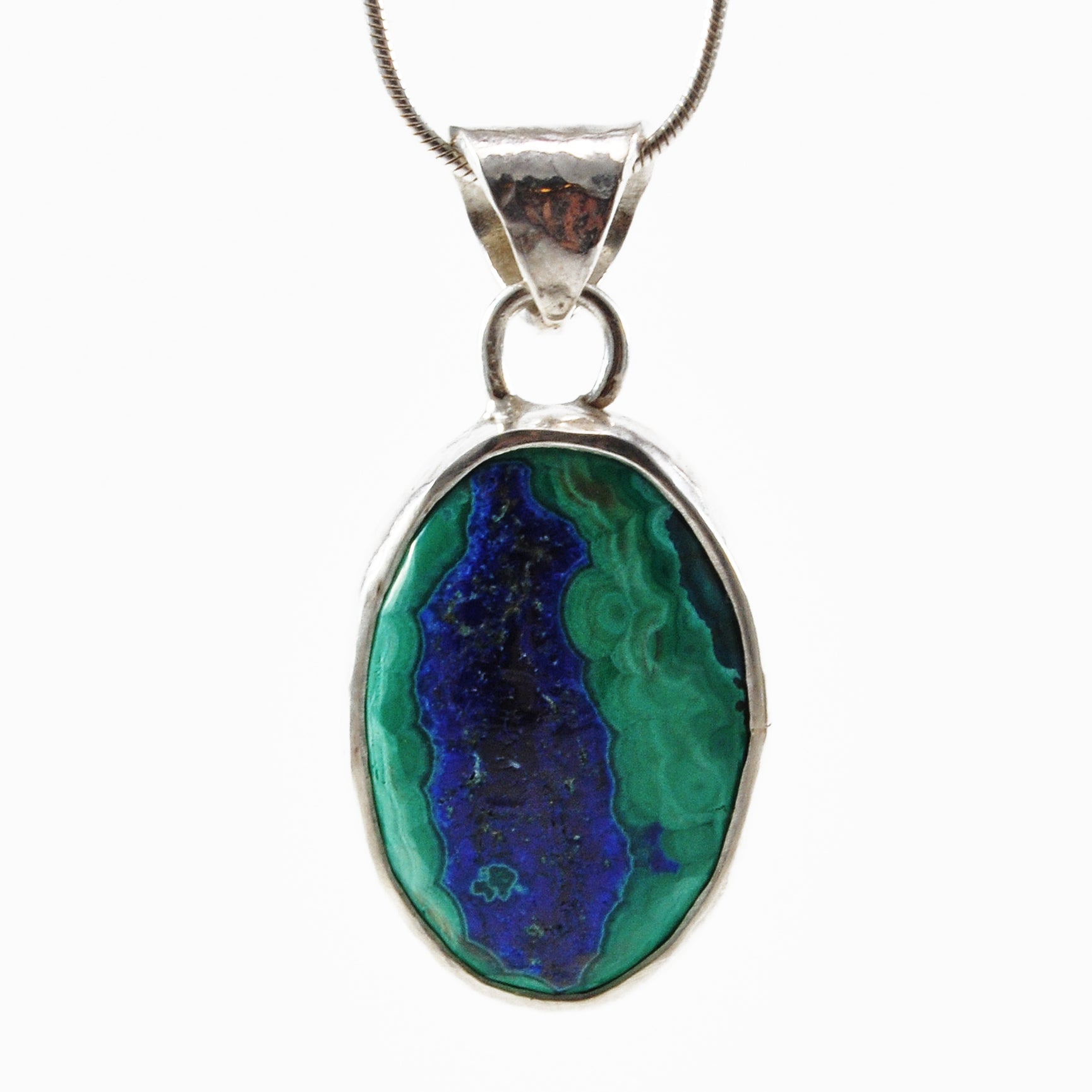 Azurite & Malachite 10.41ct Cabochon Sterling Silver Handcrafted Pendant - EEO-220 - Crystalarium