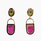Bi-Color Tourmaline 6.02 ct with Green Tourmaline 2.68 ct Handcrafted 14K Carved Gemstone Earrings - FFO-053 - Crystalarium