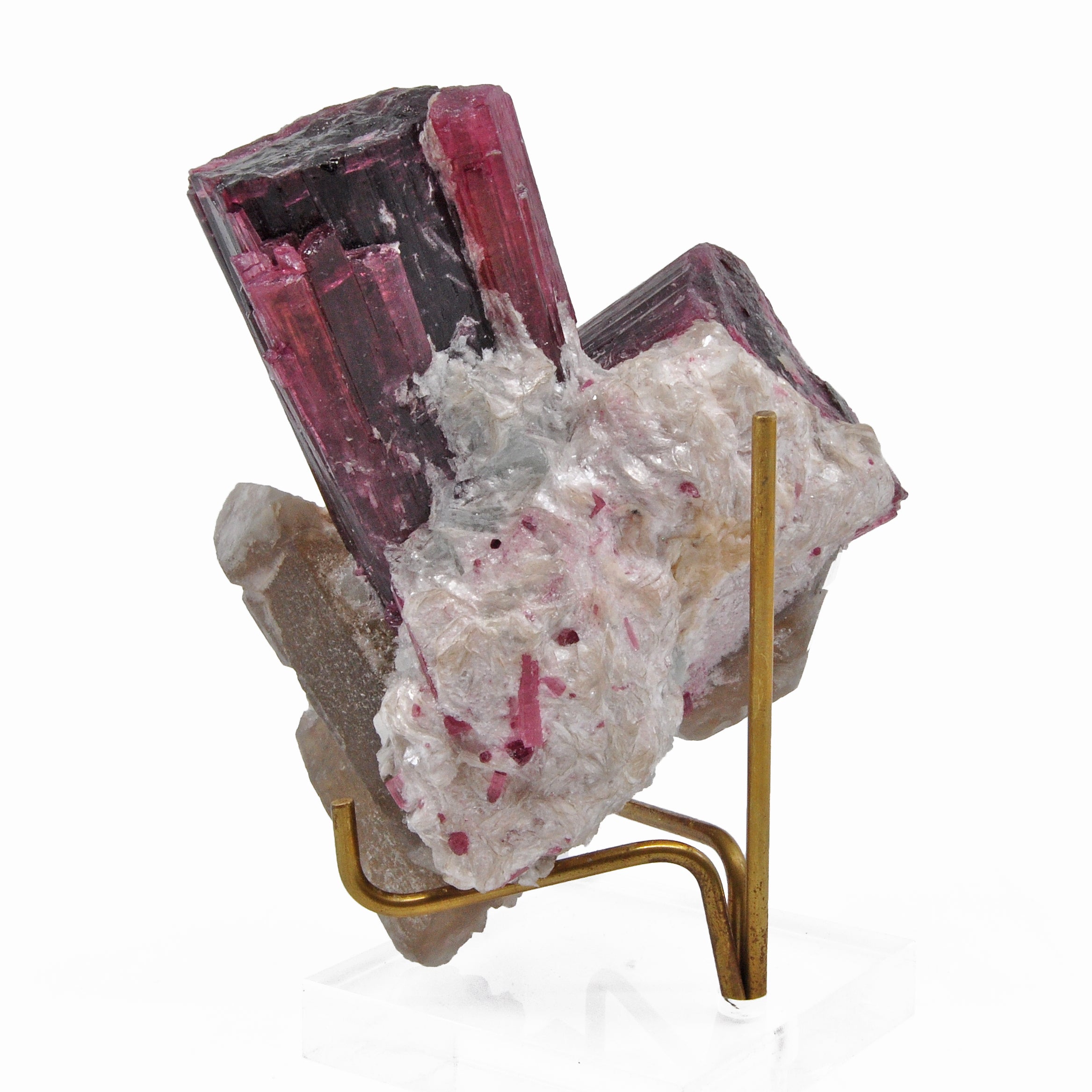 Gemmy Rubellite Tourmaline 4.2 inch 1.6 lbs with Smoky Quartz Natural Gem Crystal Cluster - DDX-251 - Crystalarium