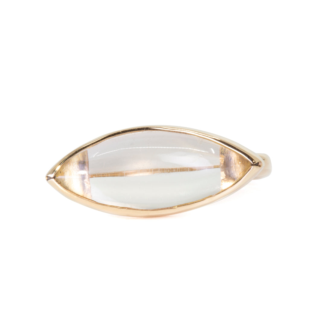 Moonstone 5.21 carat Horizontal 14k Handcrafted Cabochon Ring - EEO-170 - Crystalarium