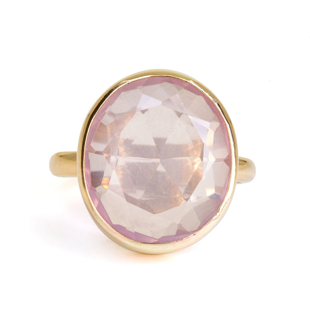 Rose Quartz 10.65 carat Handcrafted 14k Rosecut Ring - EEO-173 - Crystalarium