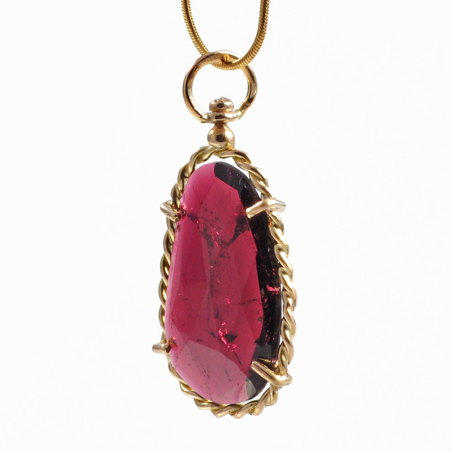 Rubelite Faceted 12.78ct 14k Gold Handcrafted Pendant - FFO-048 - Crystalarium