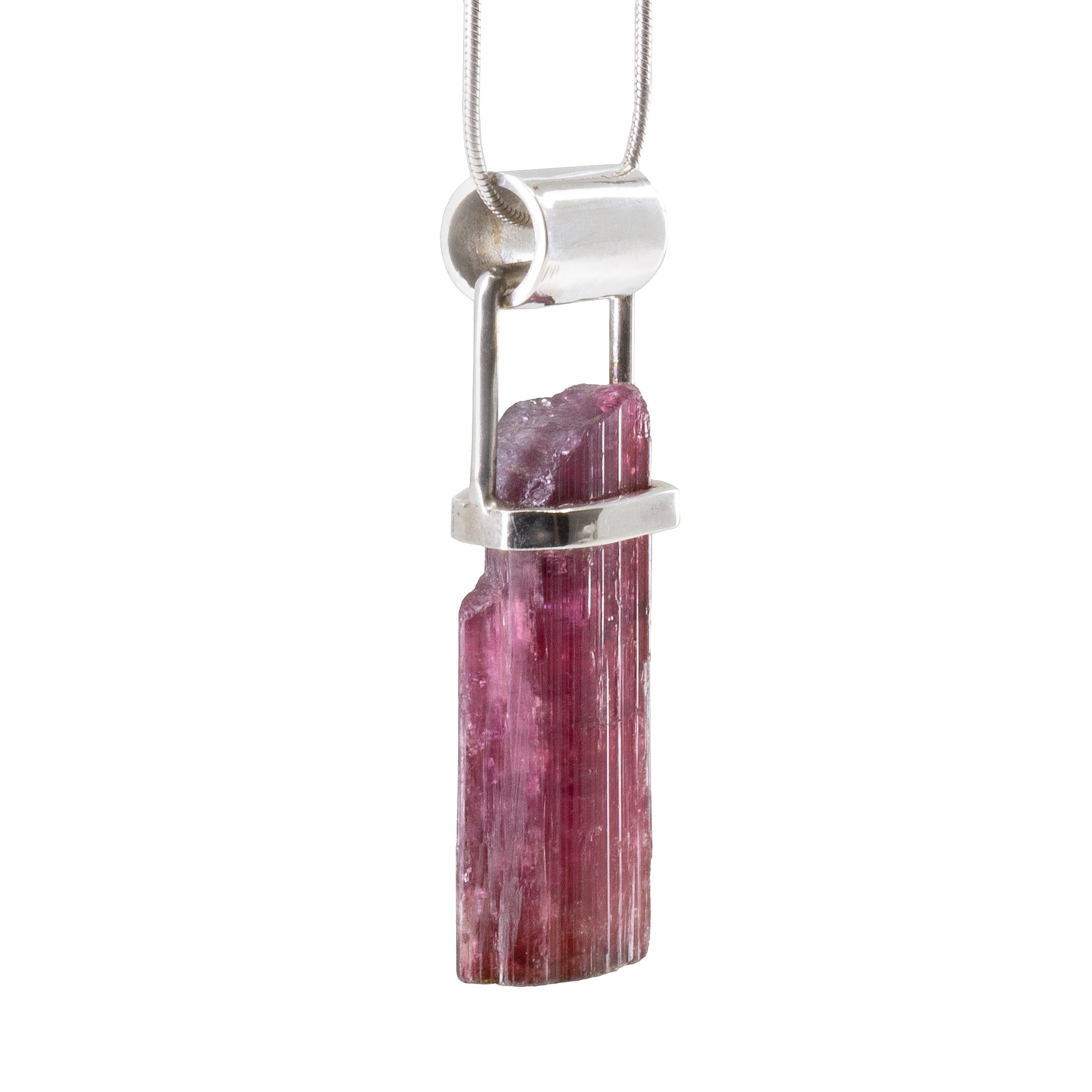 Rubelite Tourmaline 24.65ct Handcrafted Sterling Silver Tube Pendant - FFO-010 - Crystalarium