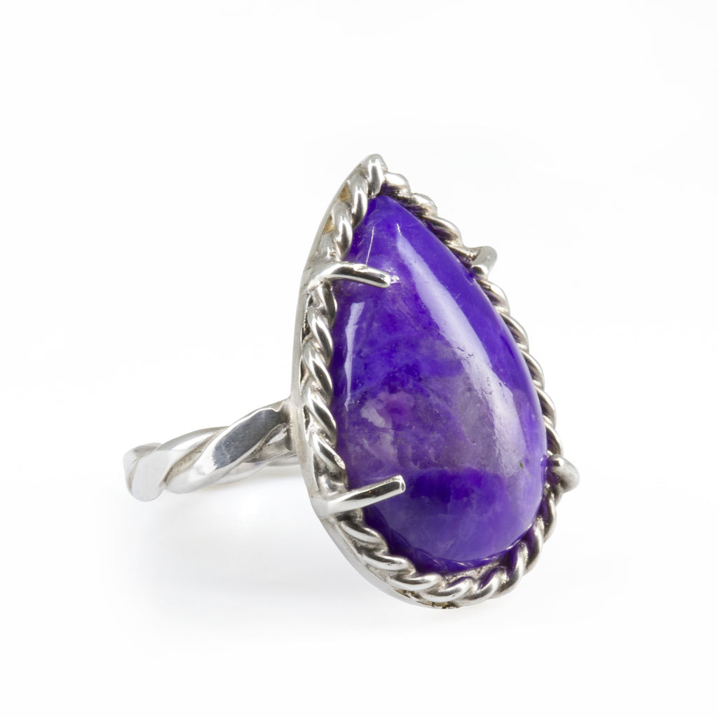 Sugilite 4.76 ct Pear Shape Cabochon Handcrafted Sterling Silver Ring - FFO-124 - Crystalarium