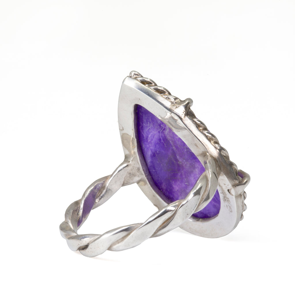 Sugilite 4.76 ct Pear Shape Cabochon Handcrafted Sterling Silver Ring - FFO-124 - Crystalarium
