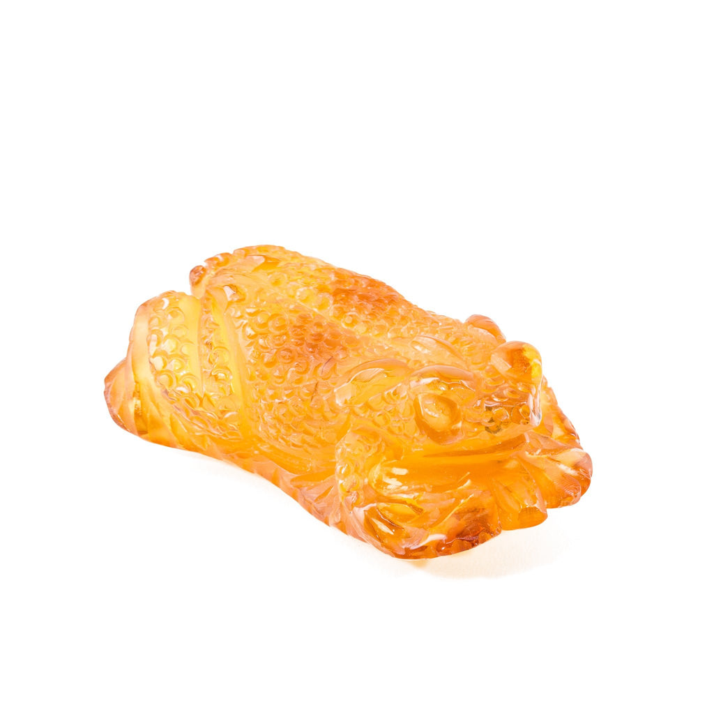 Amber Frog on Leaf 31.1mm 17.75 Carat Handcrafted Gemstone Carving - JTCON-017 - Crystalarium