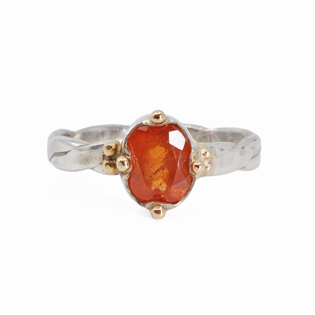 Spessartine Garnet 7.77 mm 1.95 carat Faceted Oval Sterling Silver with 14k Handcrafted Gemstone Ring - ZO-380 - Crystalarium