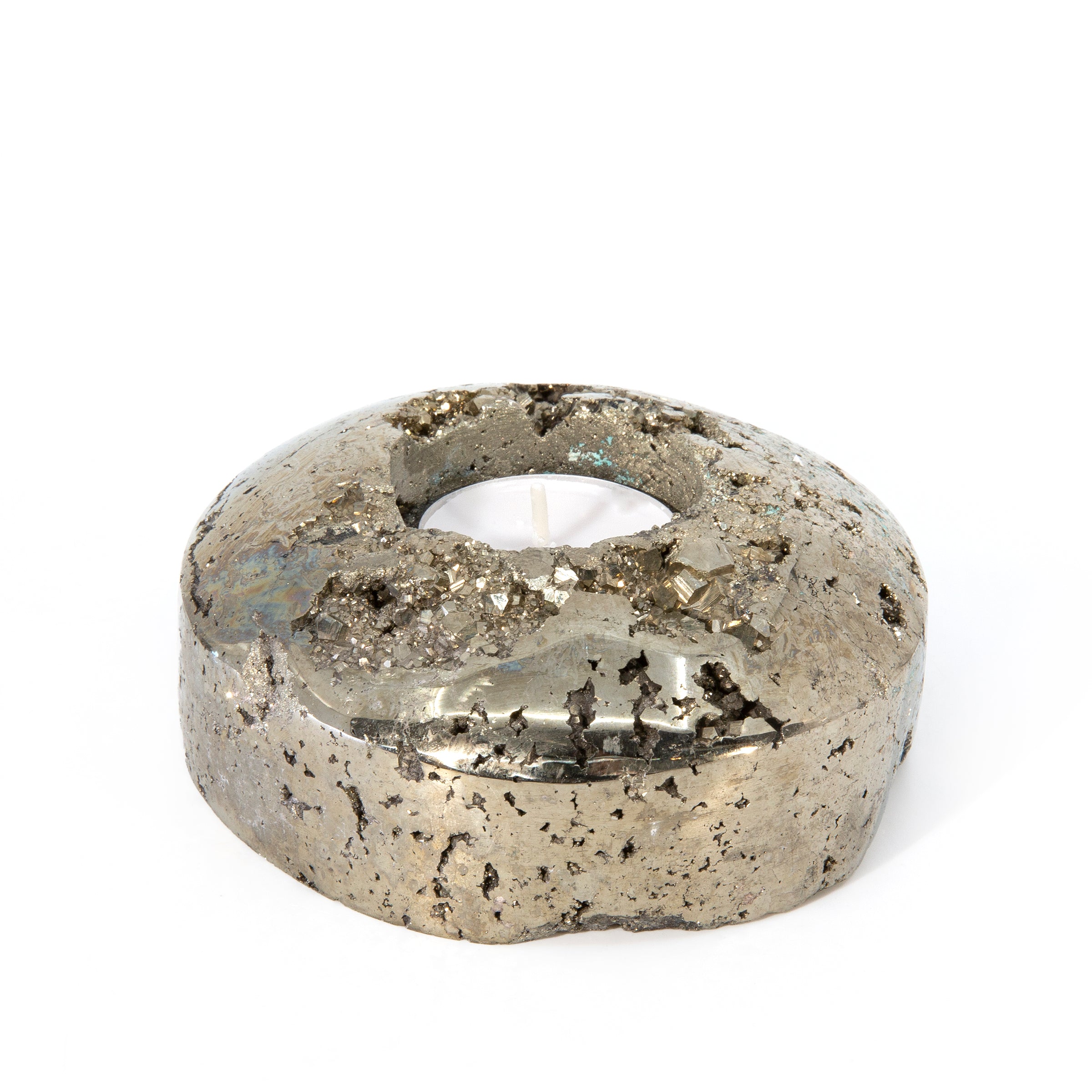 Polished Pyrite Natural Crystal Votive Holder - Peru - GGR-039 - Crystalarium