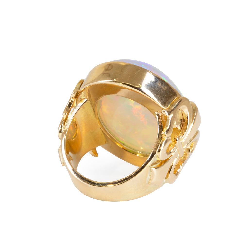 Ethiopian Opal 30.16 carat Handcrafted 18k Fleur De Lis Ring - HHO-153 - Crystalarium