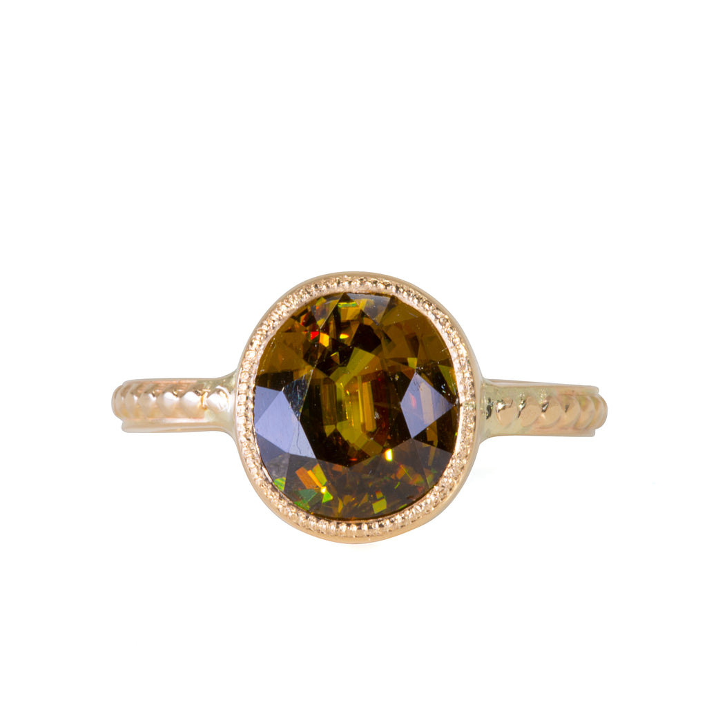 Sphene 3.14 carat Handcrafted 14k Faceted Gemstone Ring - HHO-199 - Crystalarium