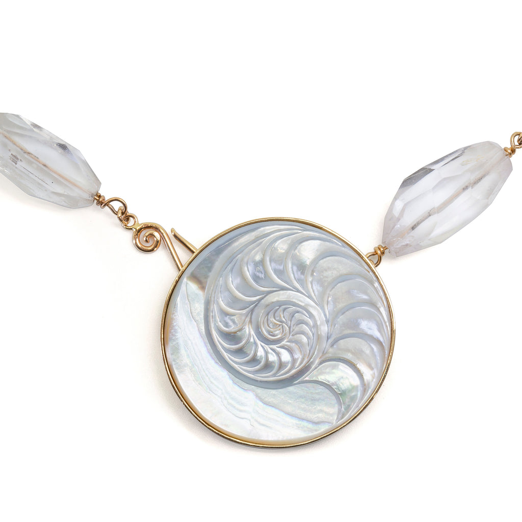 Kunzite and Mother of Pearl 273ct 14k Hand Carved and Handcrafted Necklace - HHO-025 - Crystalarium