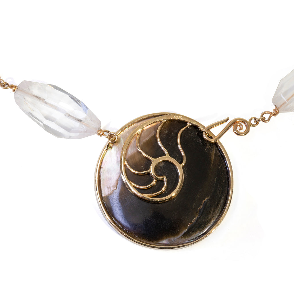 Kunzite and Mother of Pearl 273ct 14k Hand Carved and Handcrafted Necklace - HHO-025 - Crystalarium