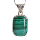 Malachite 18.41 mm 24.61 carats Rectangle Cabochon Sterling Silver Handcrafted Pendant - CCO-307 - Crystalarium