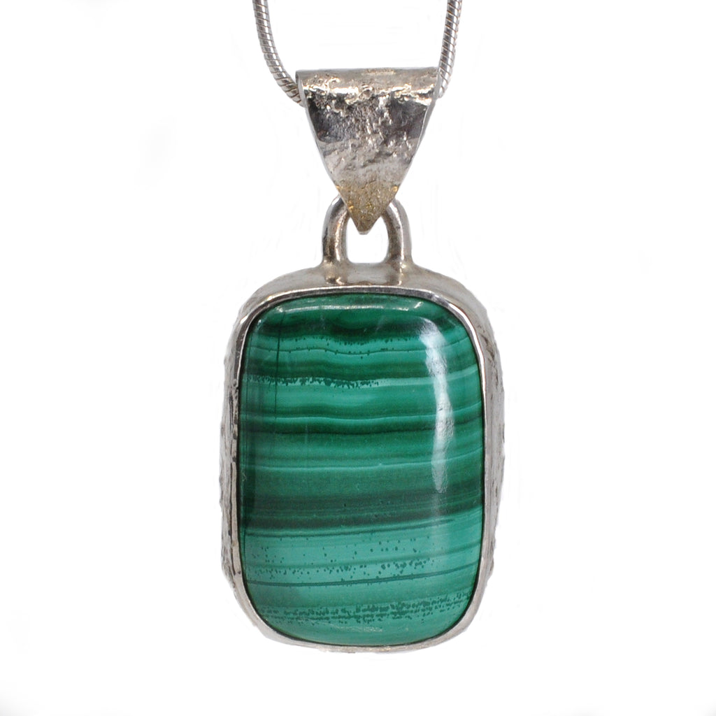 Malachite 18.41 mm 24.61 carats Rectangle Cabochon Sterling Silver Handcrafted Pendant - CCO-307 - Crystalarium
