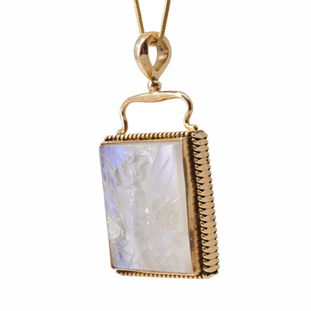 Blue Moonstone 23.35 mm 44.85 carats Magician Carving 14K Handcrafted Gemstone Pendant - ZO-115 - Crystalarium