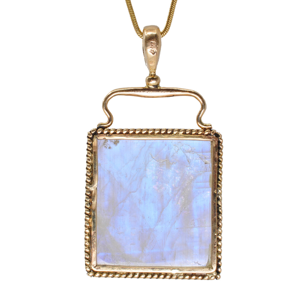 Blue Moonstone 23.35 mm 44.85 carats Magician Carving 14K Handcrafted Gemstone Pendant - ZO-115 - Crystalarium