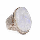 Blue Moonstone 22.94 mm 24 carats Rough Cabochon Sterling Silver Handcrafted Ring - BBO-125 - Crystalarium
