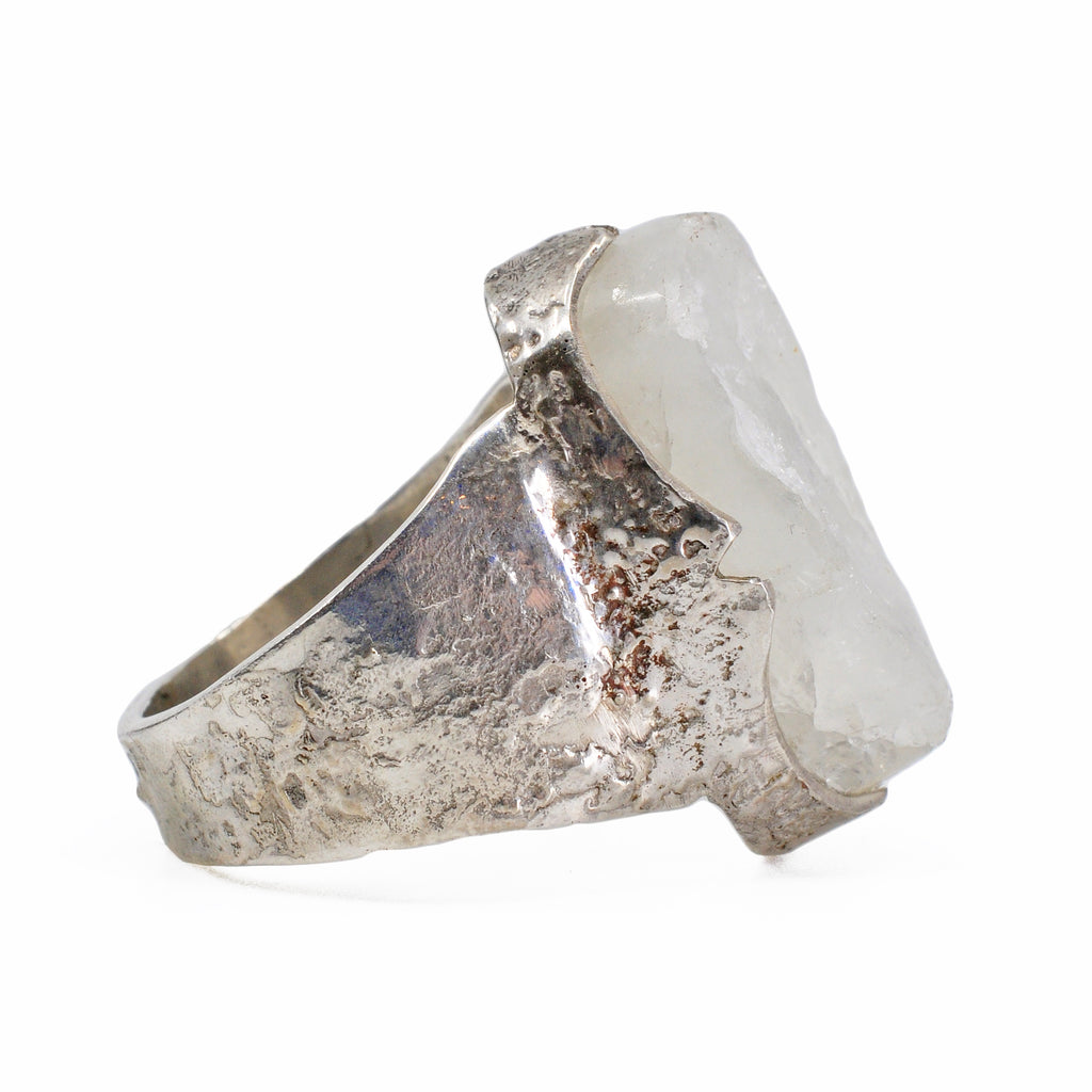 Blue Moonstone 22.94 mm 24 carats Rough Cabochon Sterling Silver Handcrafted Ring - BBO-125 - Crystalarium
