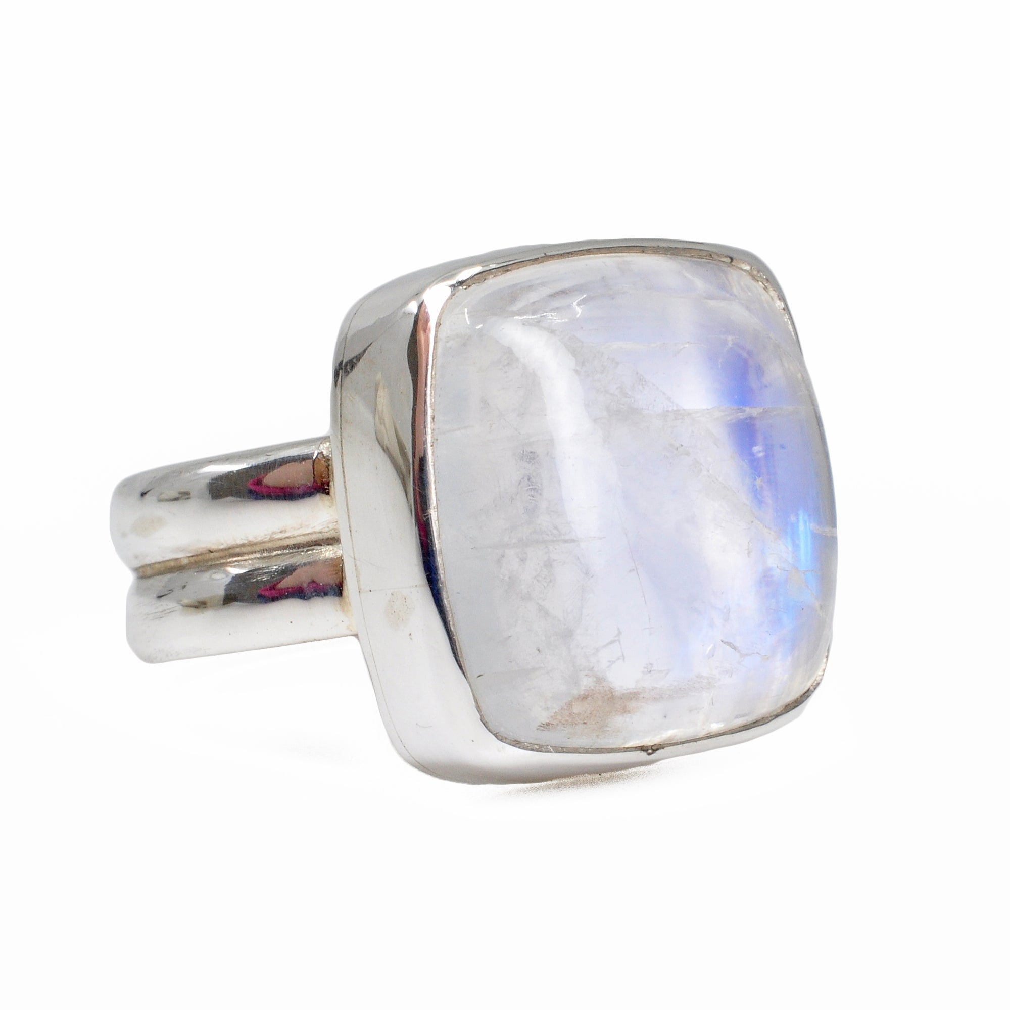 Blue Moonstone 21.03 mm 19.93 carats Square Cabochon Sterling Silver Handcrafted Gemstone Ring - DDO-195 - Crystalarium