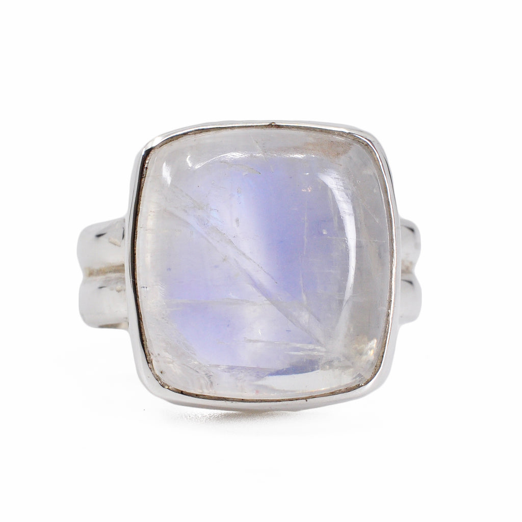 Blue Moonstone 21.03 mm 19.93 carats Square Cabochon Sterling Silver Handcrafted Gemstone Ring - DDO-195 - Crystalarium