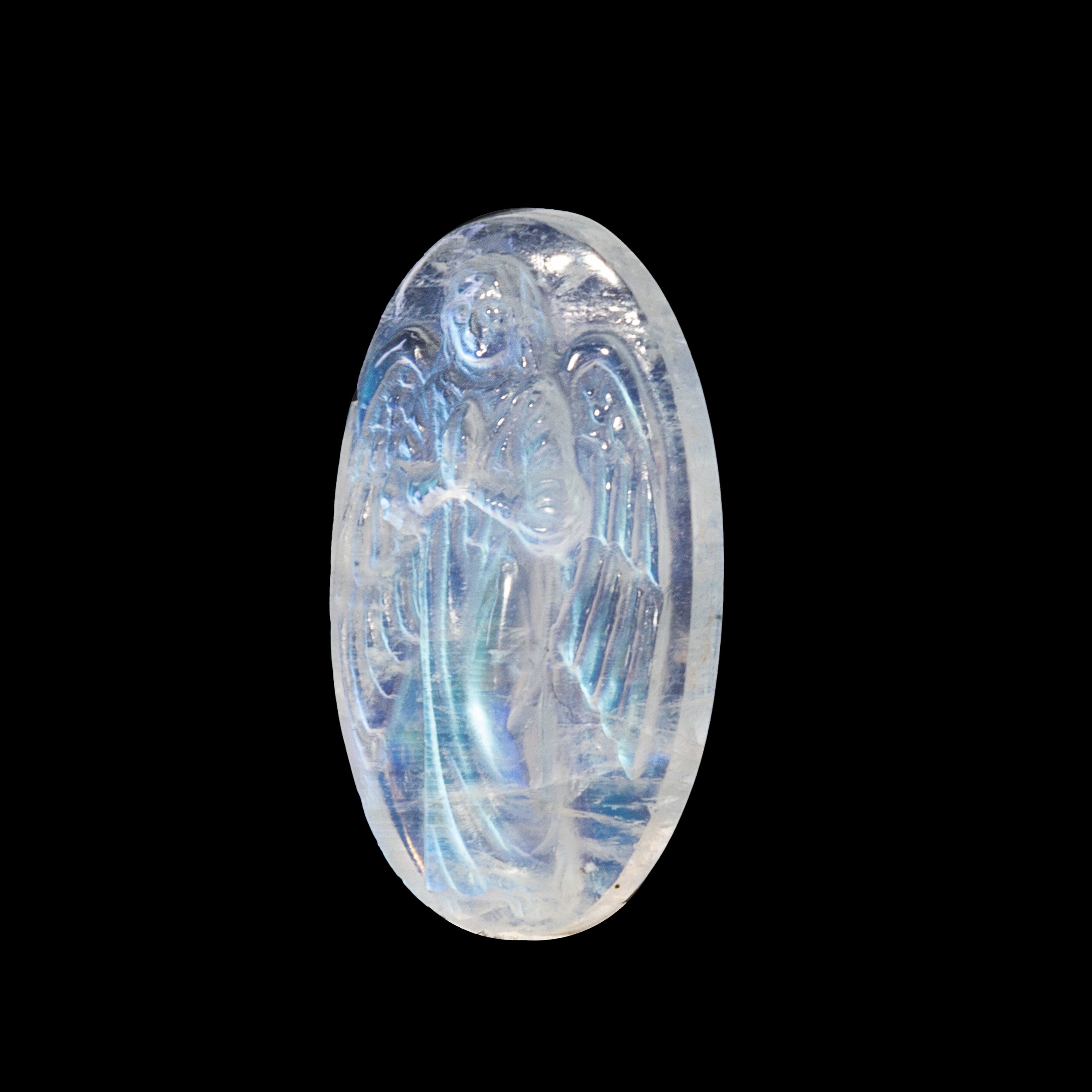 Blue Moonstone 14.5ct 24.3mm Natural Gemstone Angel Carving - JJF-004 - Crystalarium