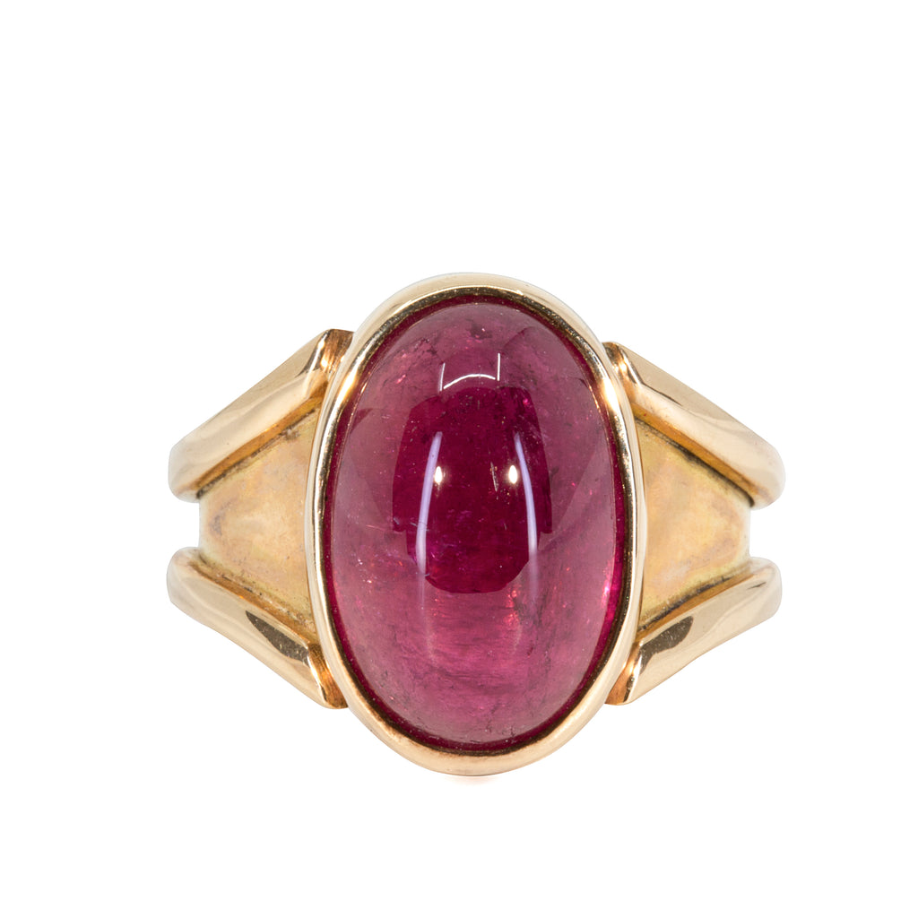 Rubellite 10.61 Carat Oval Cabochon 14k Handcrafted Gemstone Ring - VO-373 - Crystalarium