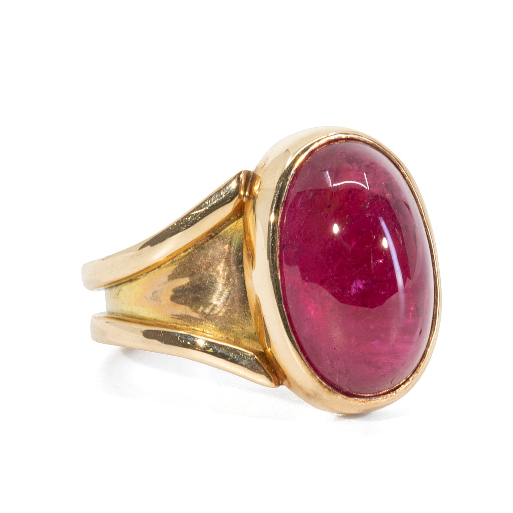 Rubellite 10.61 Carat Oval Cabochon 14k Handcrafted Gemstone Ring - VO-373 - Crystalarium