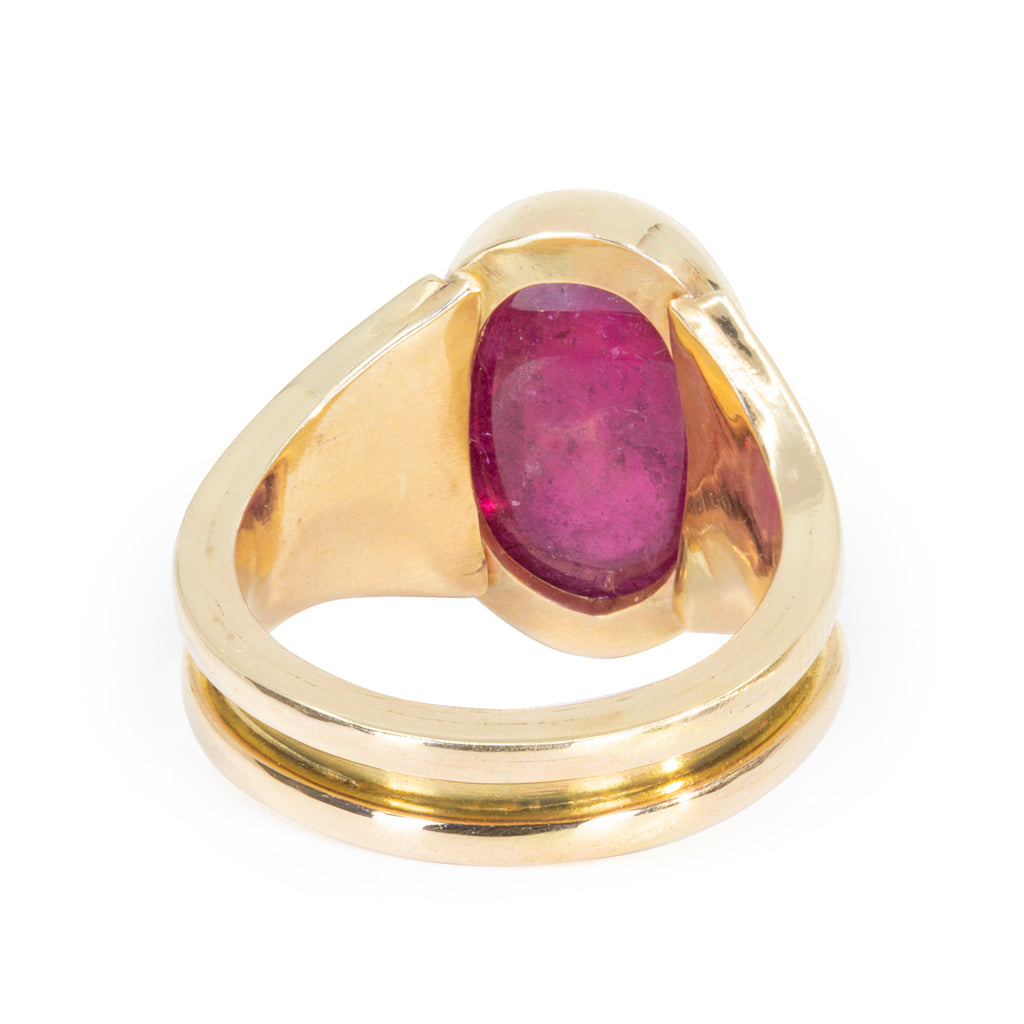 Rubellite 10.61 Carat Oval Cabochon 14k Handcrafted Gemstone Ring - VO-373 - Crystalarium