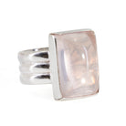 Rose Quartz Square Cabochon Handcrafted Sterling Silver Triple Band Ring - QO-188 - Crystalarium