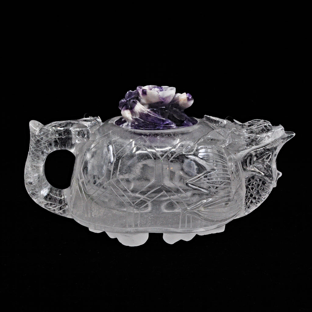Quartz with Amethyst 6.02 inch 1.7 lbs Dragon and Floral Carved Natural Crystal Teapot - FFR-008 - Crystalarium