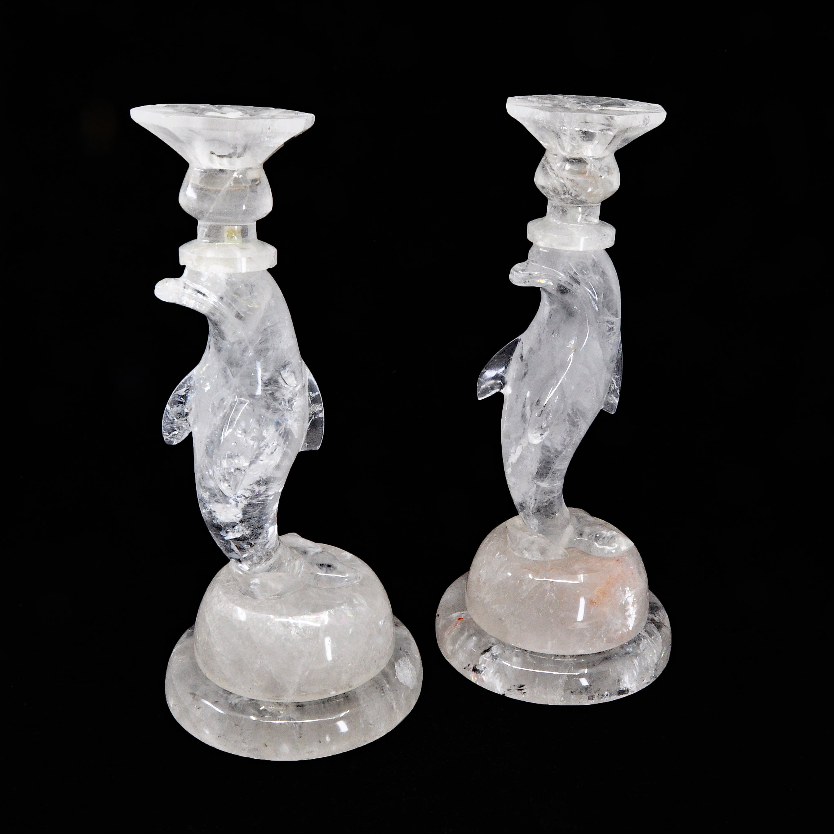 Quartz Crystal 10.5 inch Carved Dolphin Candlesticks - Brazil - BBR-034 - Crystalarium