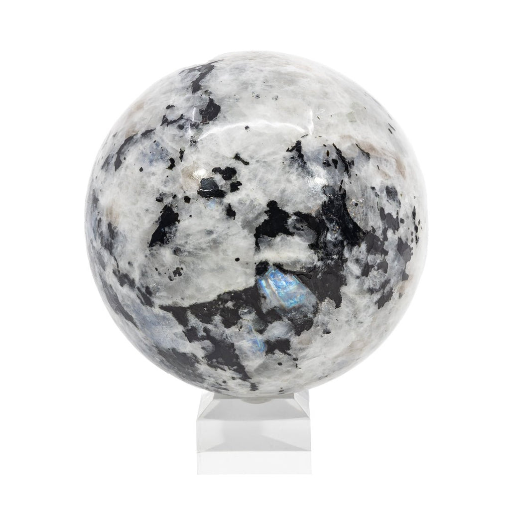 Rainbow Moonstone & Black Tourmaline 4.38 Inch 4.27lb Polished Crystal Sphere - India - LLL-002 - Crystalarium
