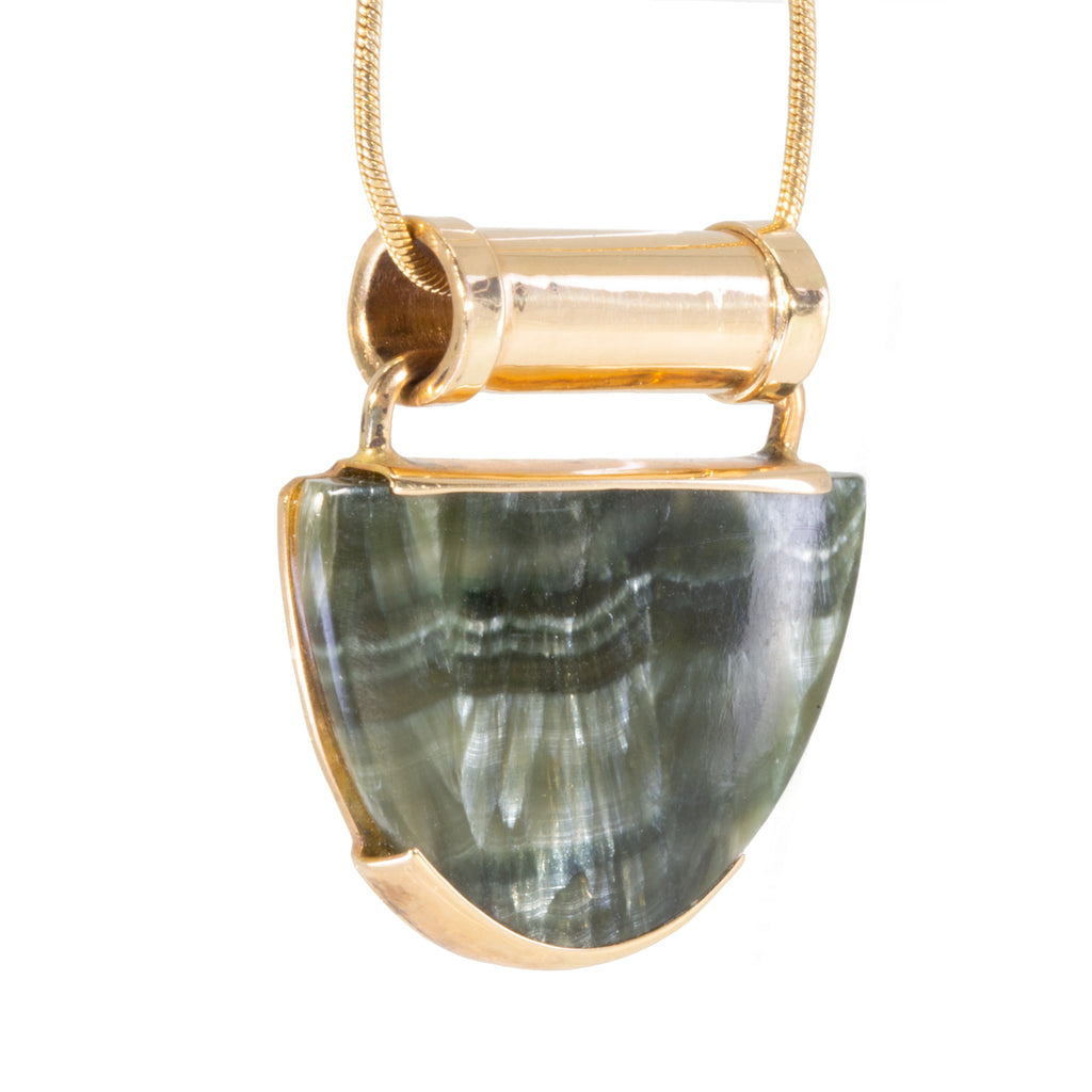 Clinochlore "Seraphinite" 15.06 carat Handcrafted 14k Cabochon Pendant - RO-126 - Crystalarium