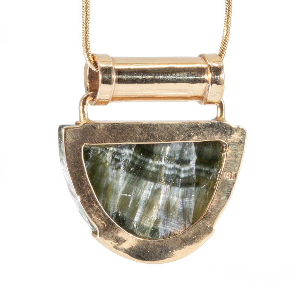 Clinochlore "Seraphinite" 15.06 carat Handcrafted 14k Cabochon Pendant - RO-126 - Crystalarium