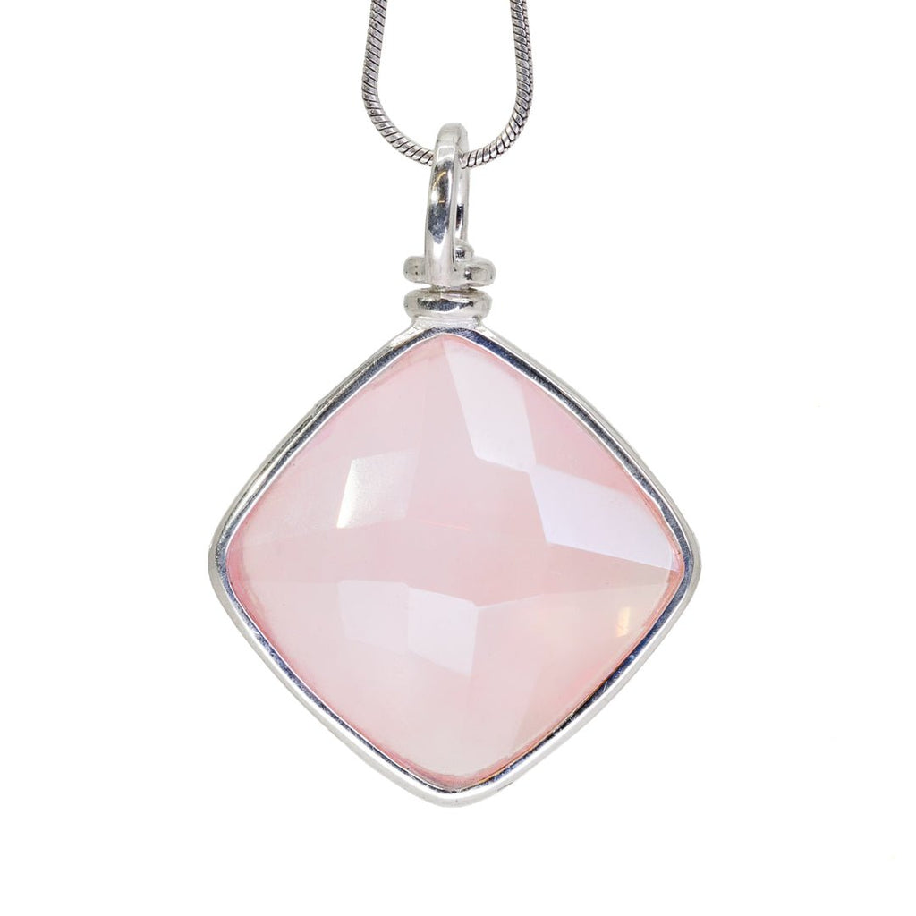 Rose Quartz 16.8 Carat Faceted Sterling Silver Handcrafted Swivel Pendant - KKO-013 - Crystalarium