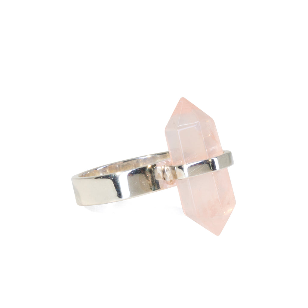 Rose Quartz 9.16 Carat Polished Crystal Handcrafted Sterling Silver Ring - JJO-219 - Crystalarium