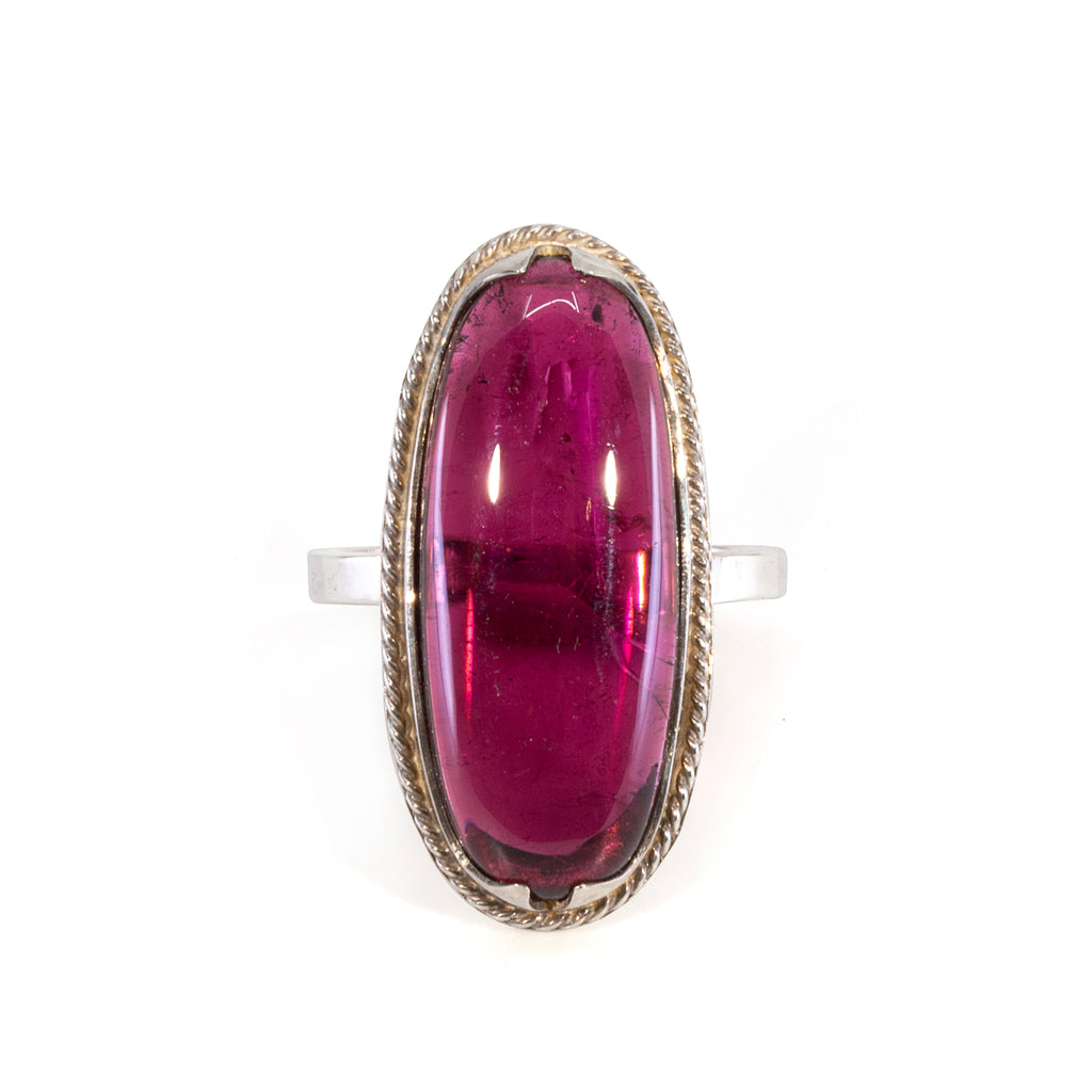 Rubelite Tourmaline 19.65 carat Oval Cabochon Sterling Silver Handcrafted Ring - BBO-062 - Crystalarium