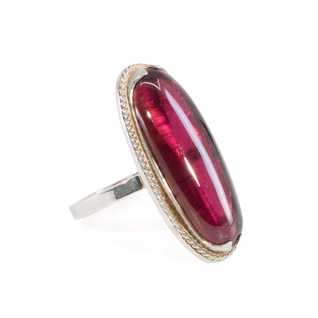 Rubelite Tourmaline 19.65 carat Oval Cabochon Sterling Silver Handcrafted Ring - BBO-062 - Crystalarium