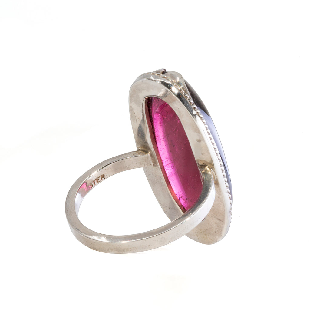 Rubelite Tourmaline 19.65 carat Oval Cabochon Sterling Silver Handcrafted Ring - BBO-062 - Crystalarium
